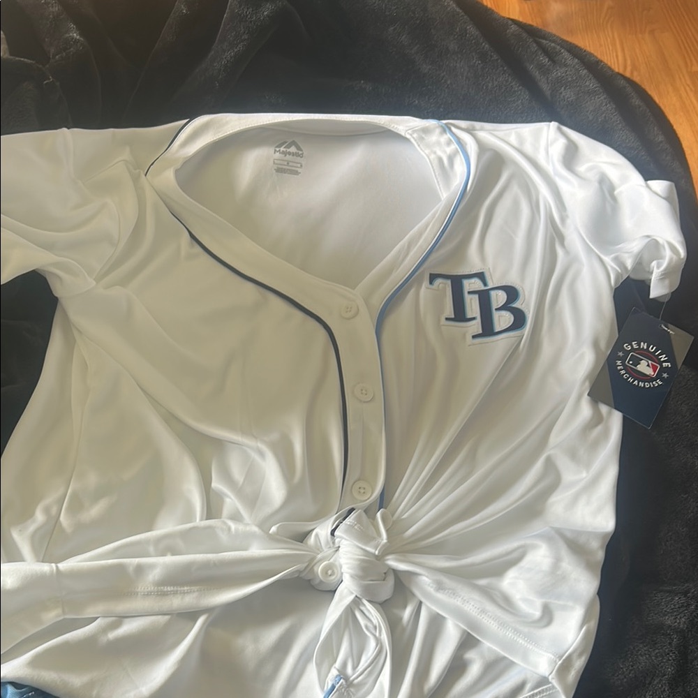 Majestic White and Blue Women's Jersey Top